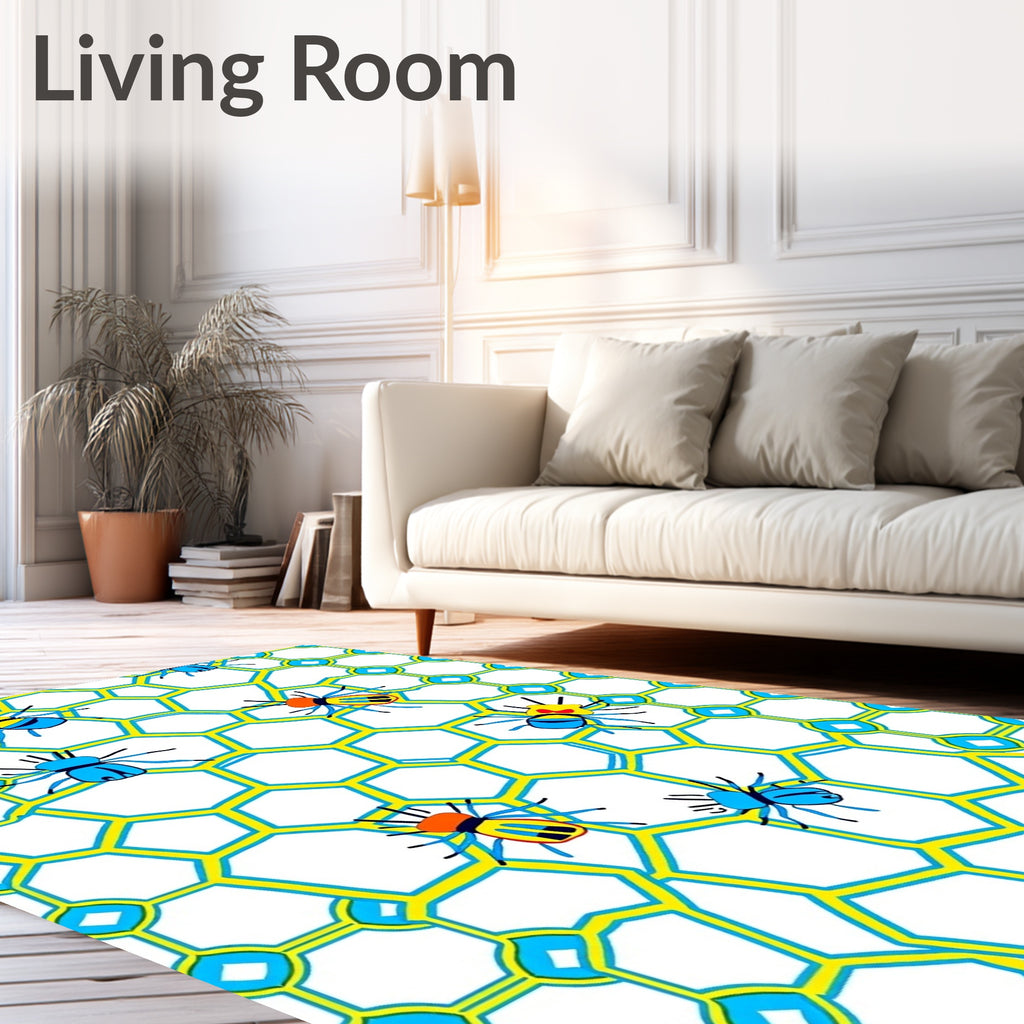 Bright Yellow Geometric Bee Collage Rug
