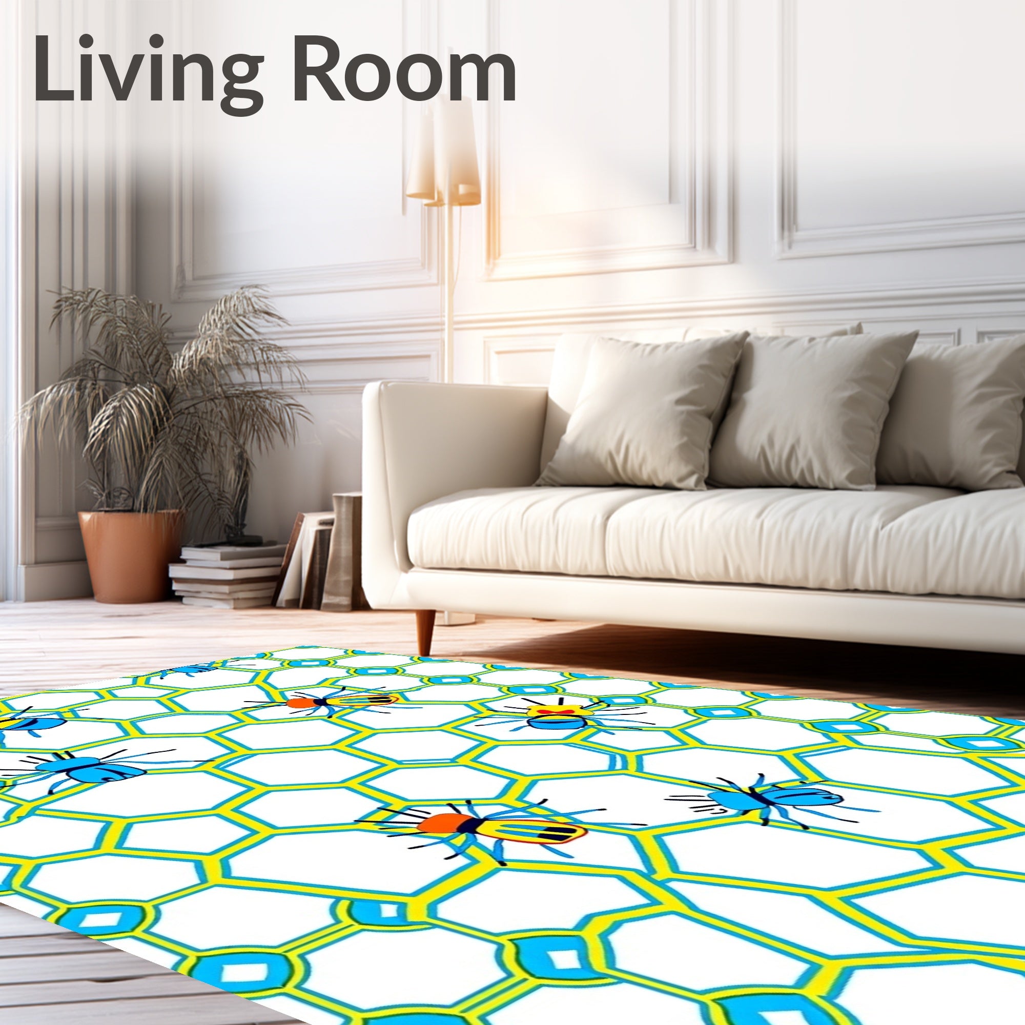 Bright Yellow Geometric Bee Collage Rug