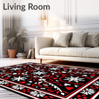Bold Red Black Whimsical Snowflake Rug