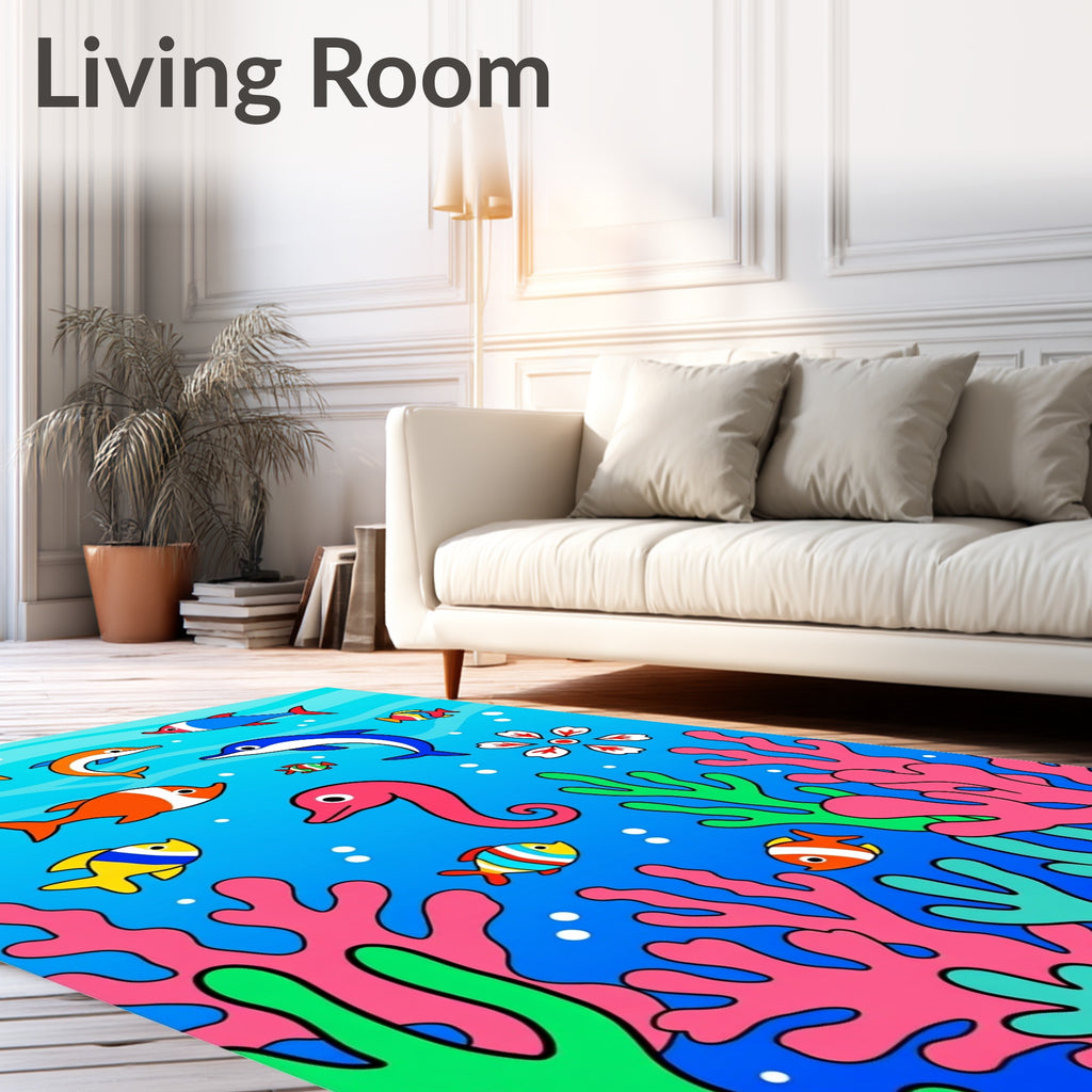 Aqua Sea Life Dolphin Seahorse Coral Rug