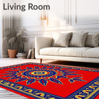 Bold Red and Blue Floral Medallion Rug