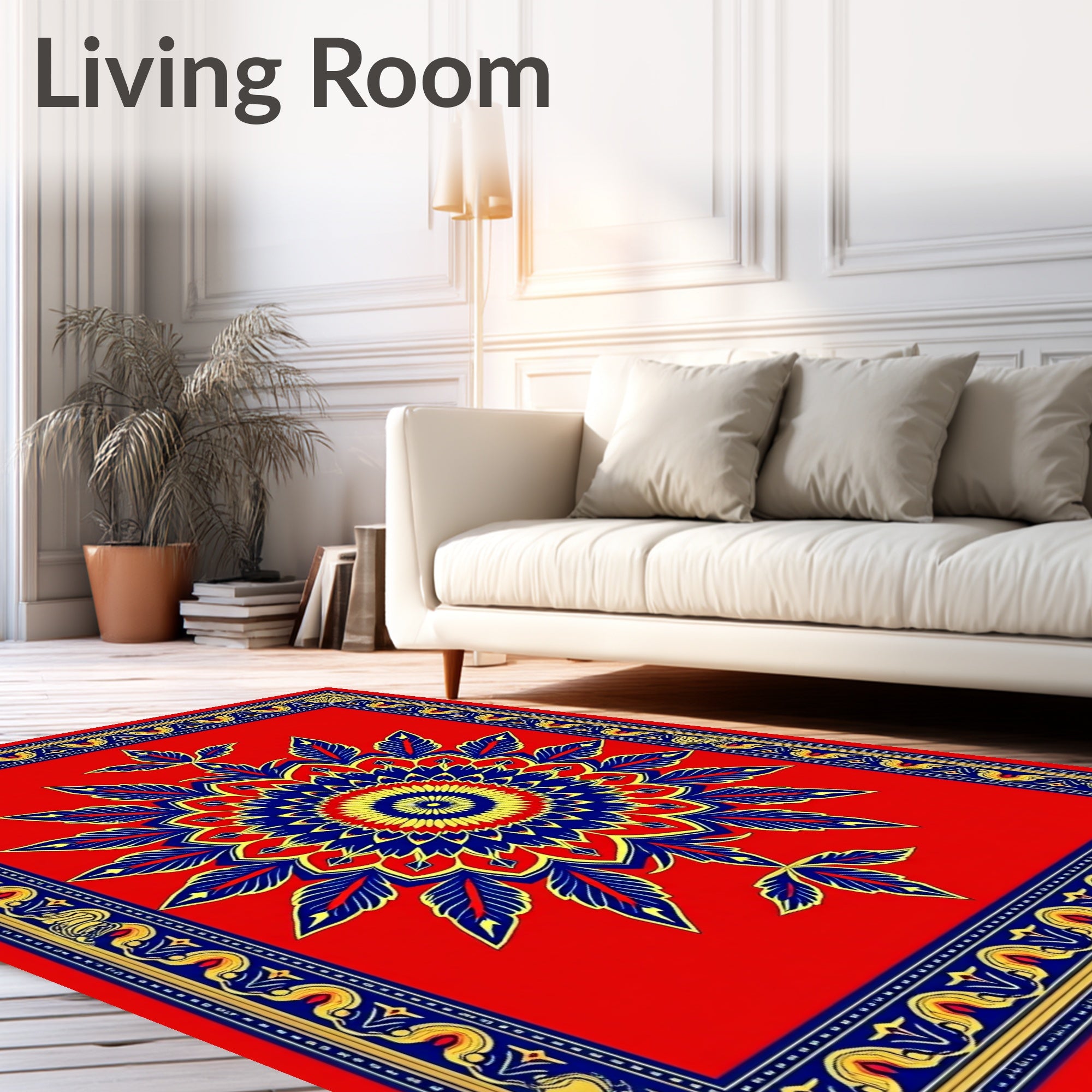 Bold Red and Blue Floral Medallion Rug