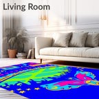Vibrant Blue Psychedelic Crowd Celebration Rug