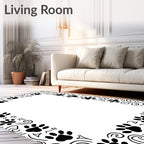Black Paw Print Swirl Border Rug