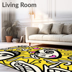 Whimsical Yellow Cartoon Character Assemblage Rug