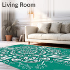 Teal White Floral Medallion Mandala Rug