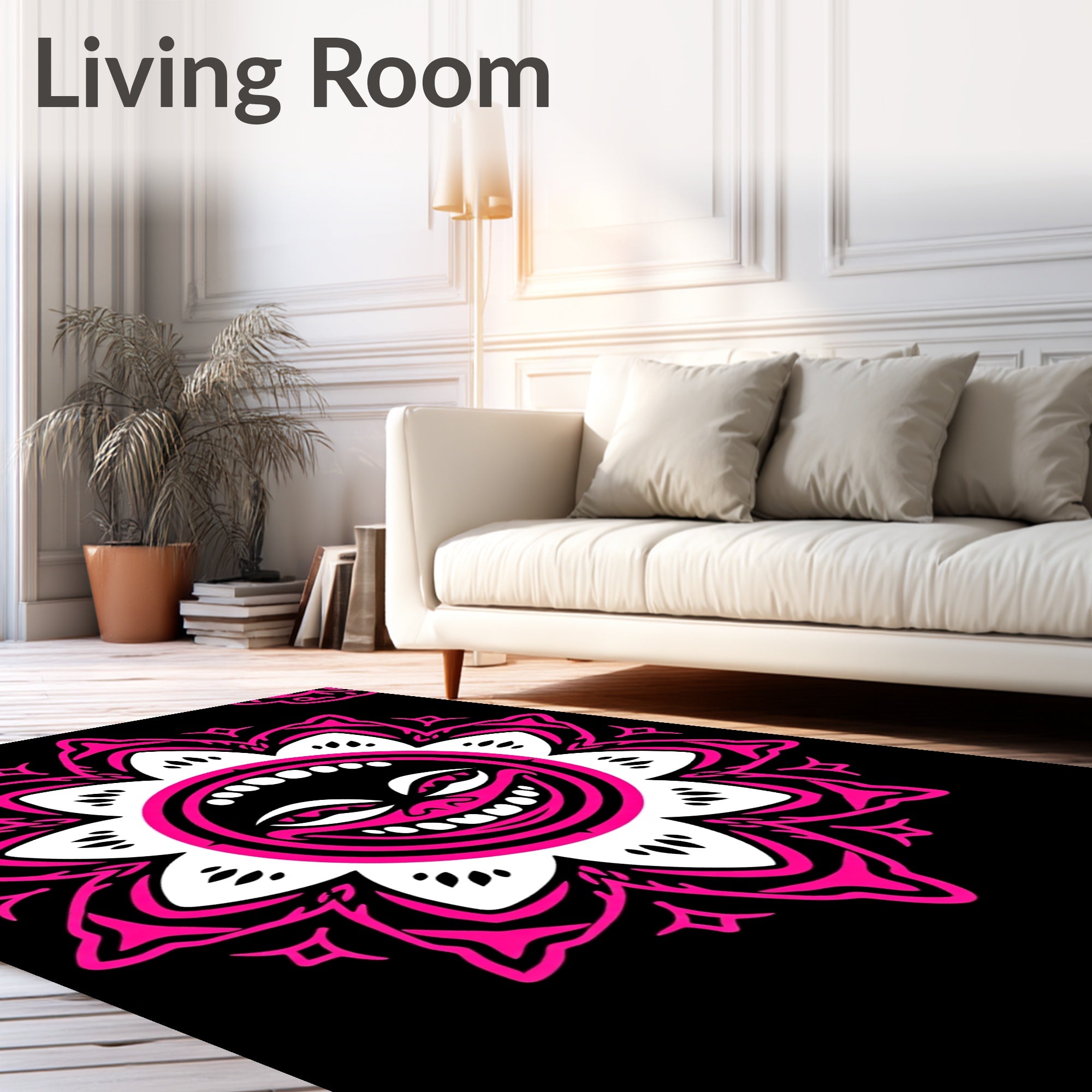 Vibrant Pink Grinning Sun Mandala Rug