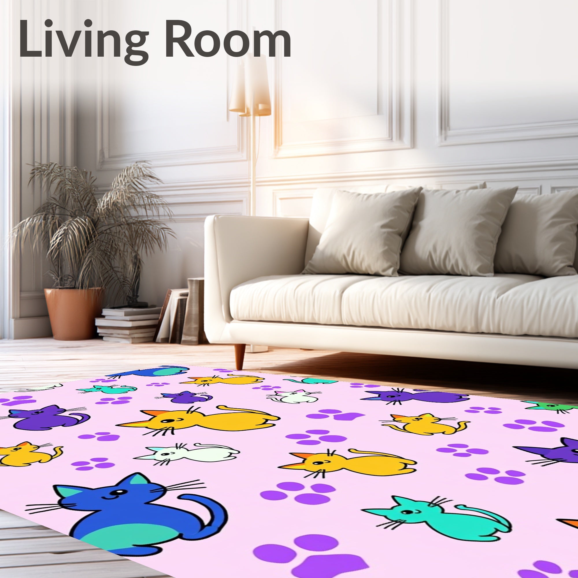 Playful Kitty Cat Paw Print Tableau Rug
