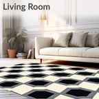 Modern Cream Black Octagon Grid Rug