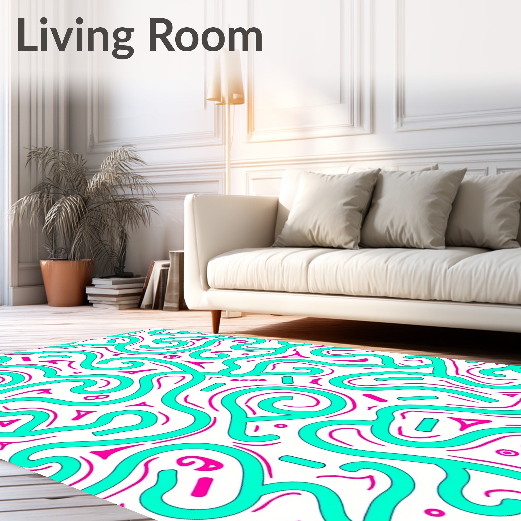 Aquamarine and Magenta Swirl Ribbon Rug