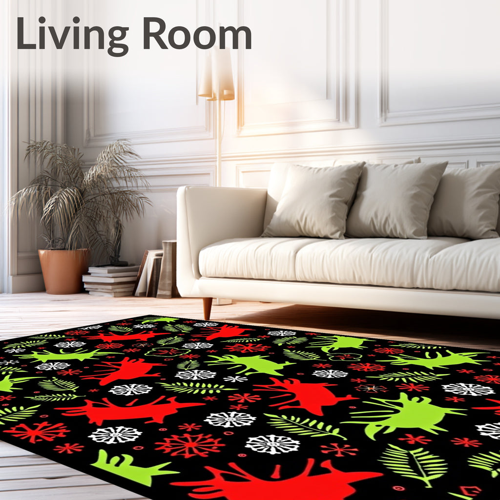 Red Green Whimsical Creatures Foliage Rug
