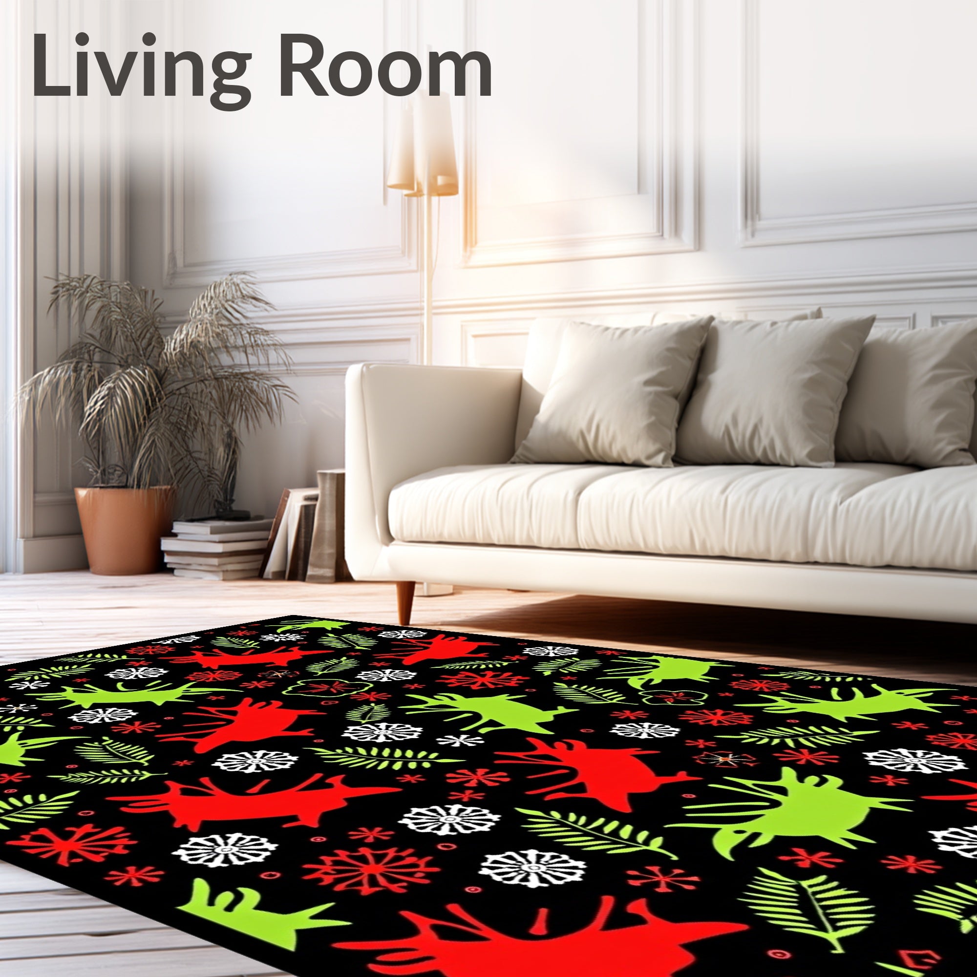Red Green Whimsical Creatures Foliage Rug