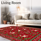 Crimson Red Deer and Foliage Art Rug