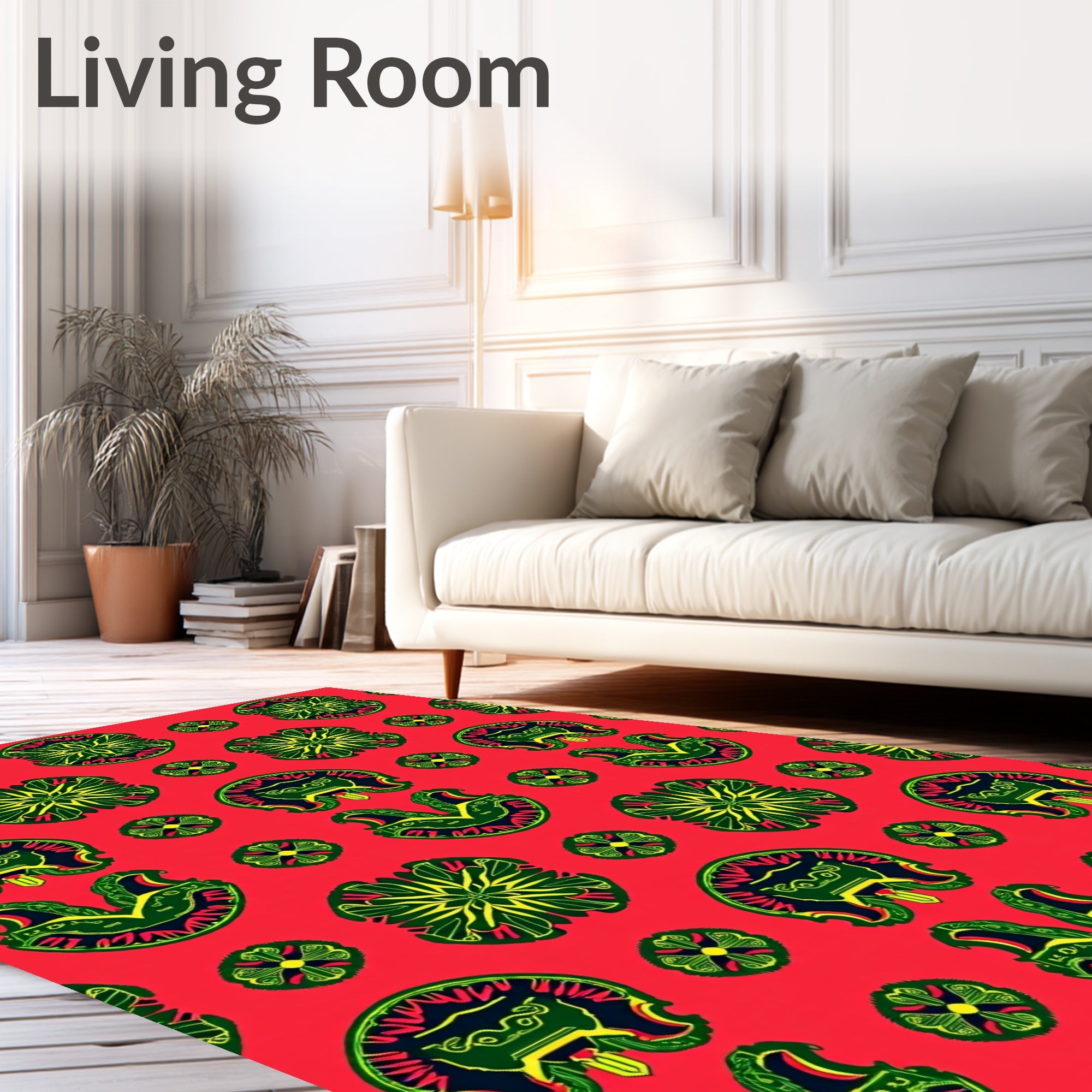 Vibrant Red Folk Art Medallion Rug