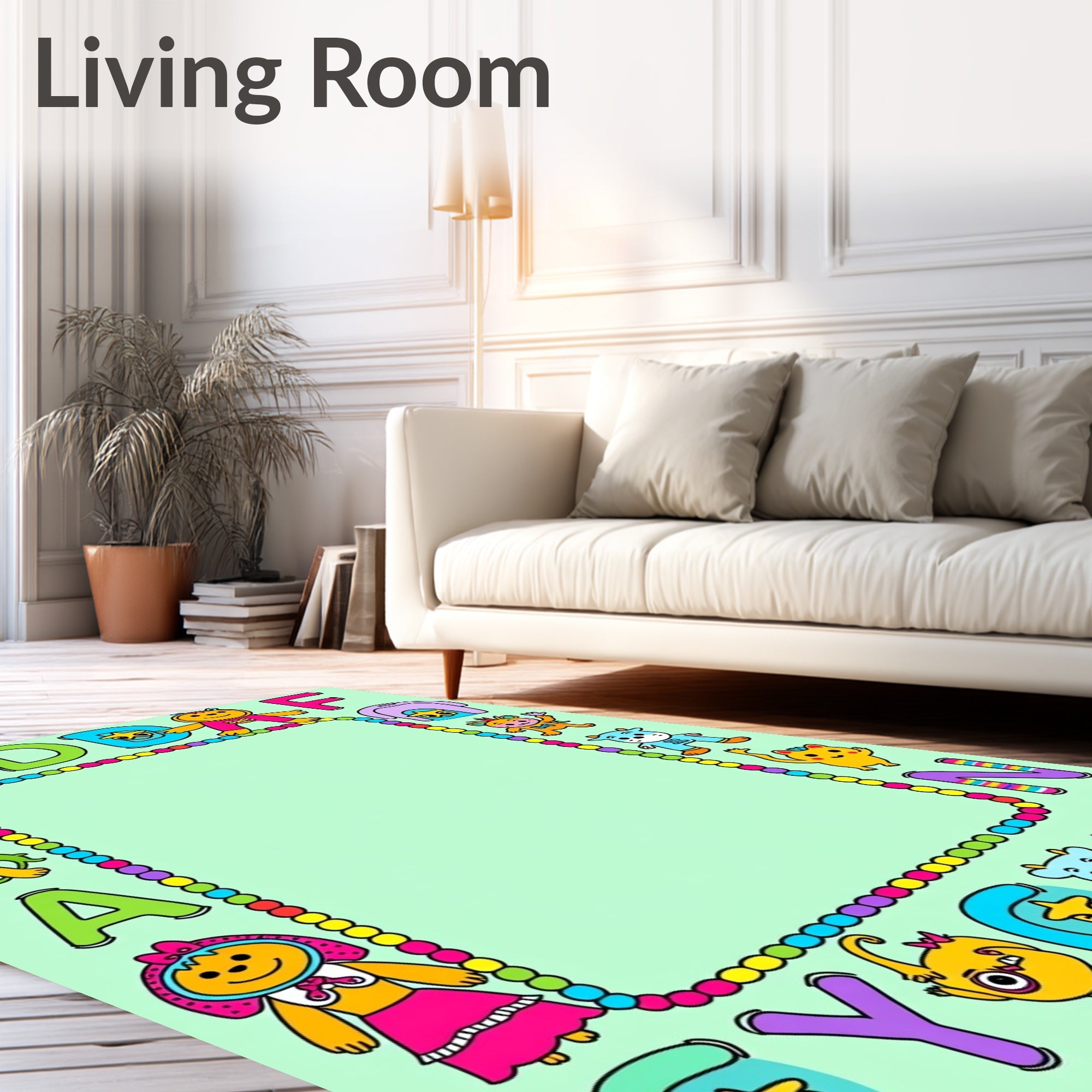 Children's Alphabet Creatures Border Rug