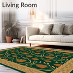 Emerald Green Gold Floral Vine Rug