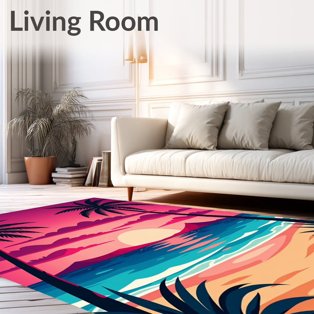 Tropical Sunset Palm Tree Beach Rug