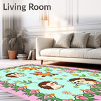 Whimsical Woodland Creatures Floral Border Rug