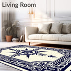 Midnight Blue Floral Medallion Border Rug