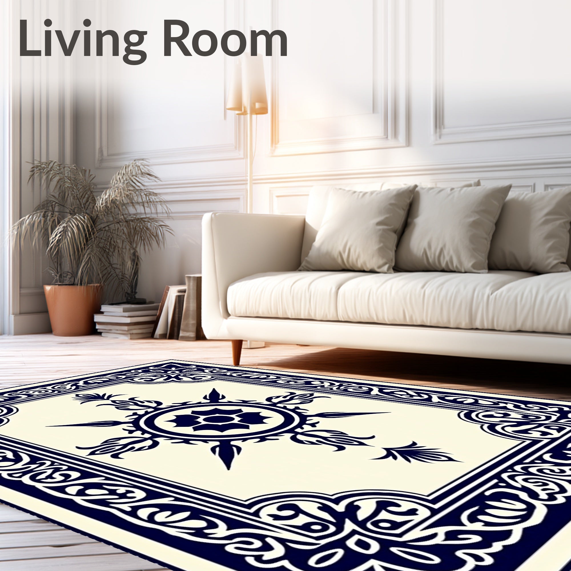 Midnight Blue Floral Medallion Border Rug