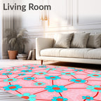 Retro Pink Teal Floral Network Rug