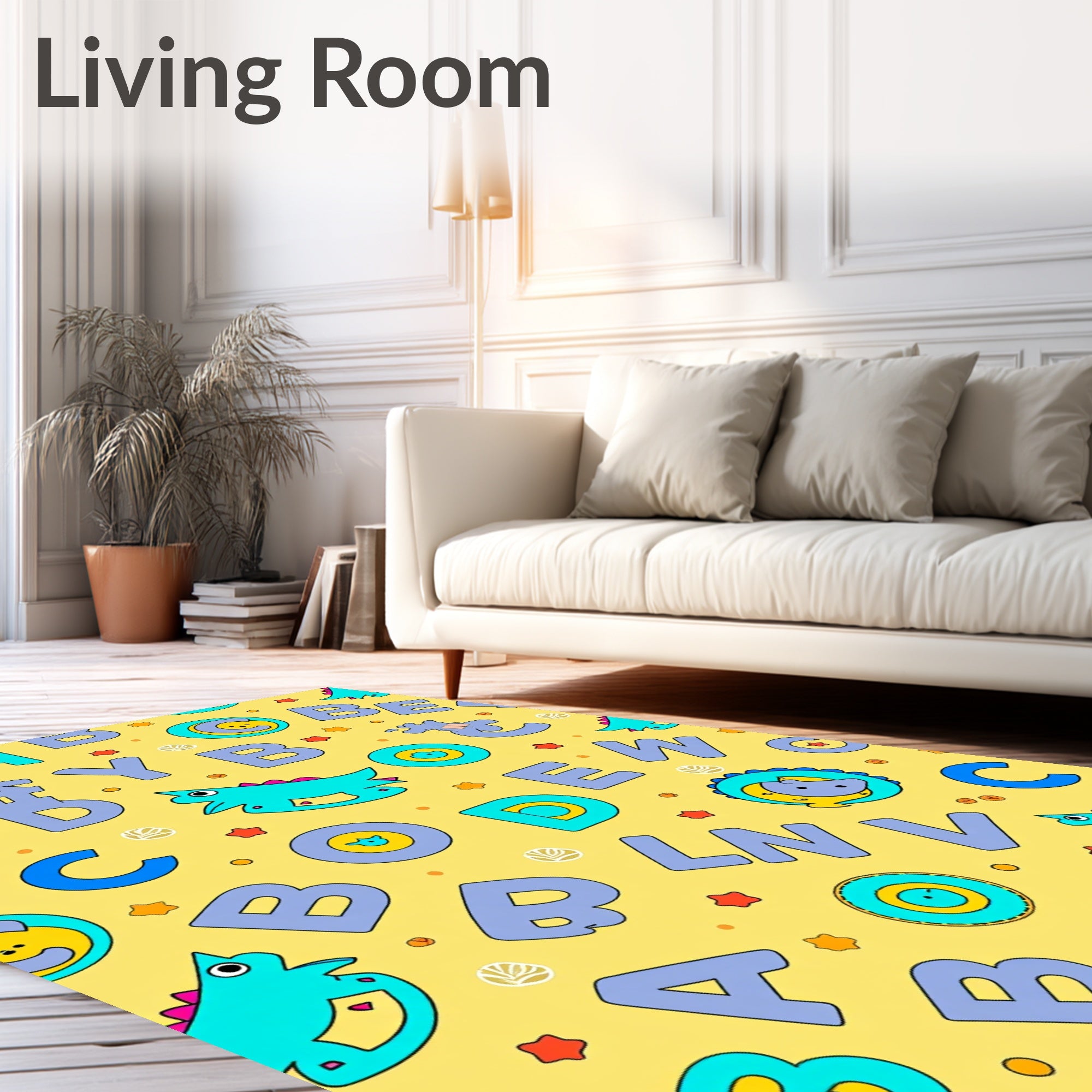 Cute Turquoise Dinosaurs Learning Letters Rug