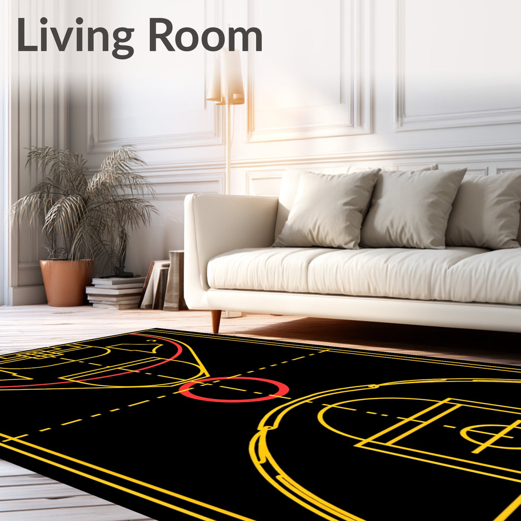 Bold Black Yellow Court Line Rug