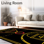 Bold Black Yellow Court Line Rug