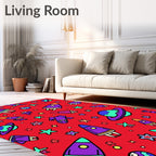 Retro Space Rocket Planet Star Party Rug