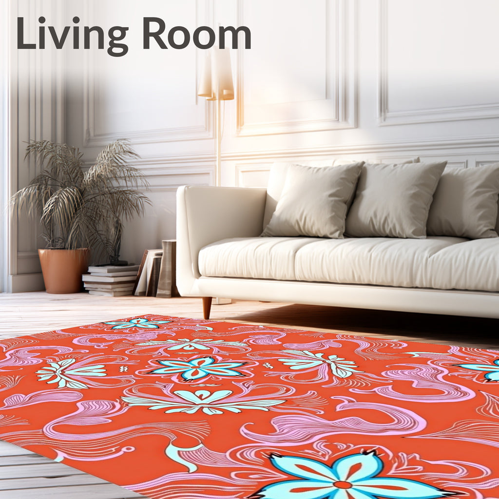 Coral Blue Floral Swirl Harmony Rug