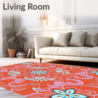 Coral Blue Floral Swirl Harmony Rug