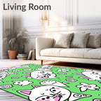 Whimsical White Cats Pink Accents Green Rug