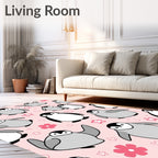 Cute Pink Penguin Heart Star Collection Rug