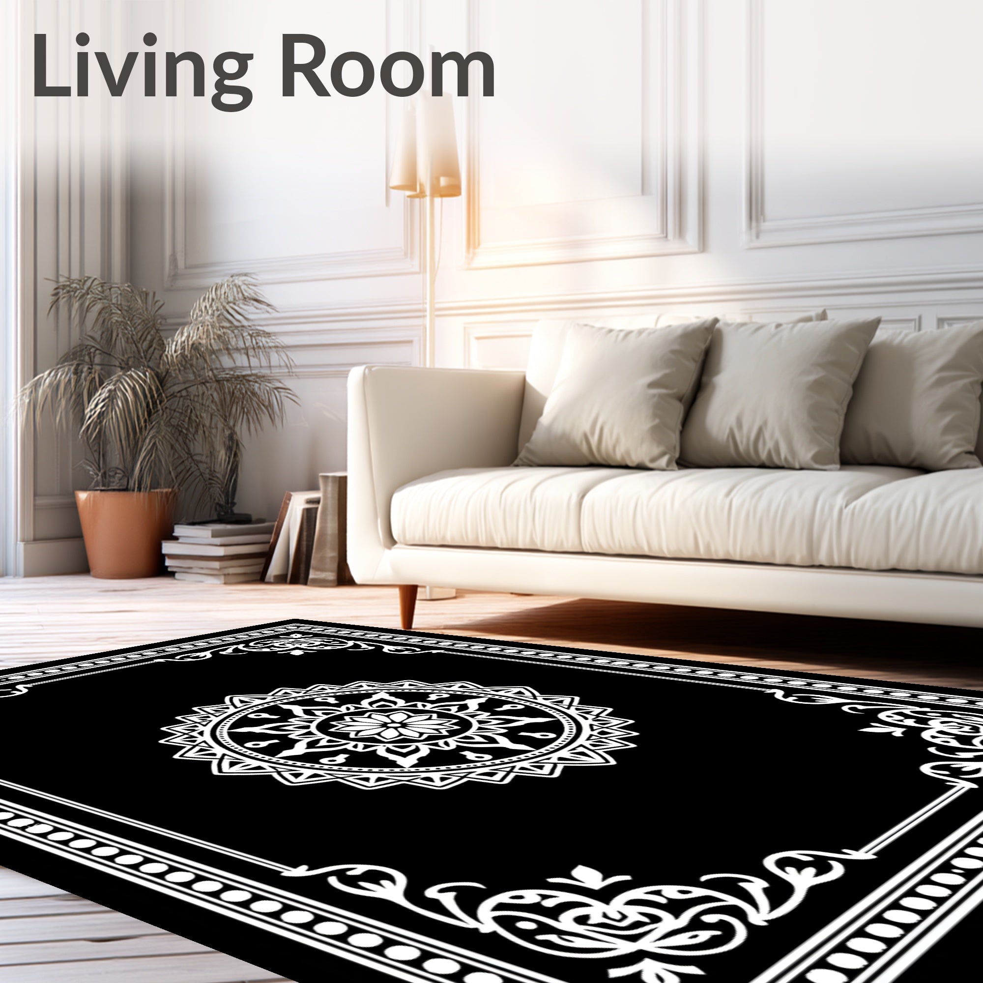 Elegant White Mandala Frame Rug