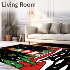 Festive Lighthouse Amidst Snowy Night Sky Rug