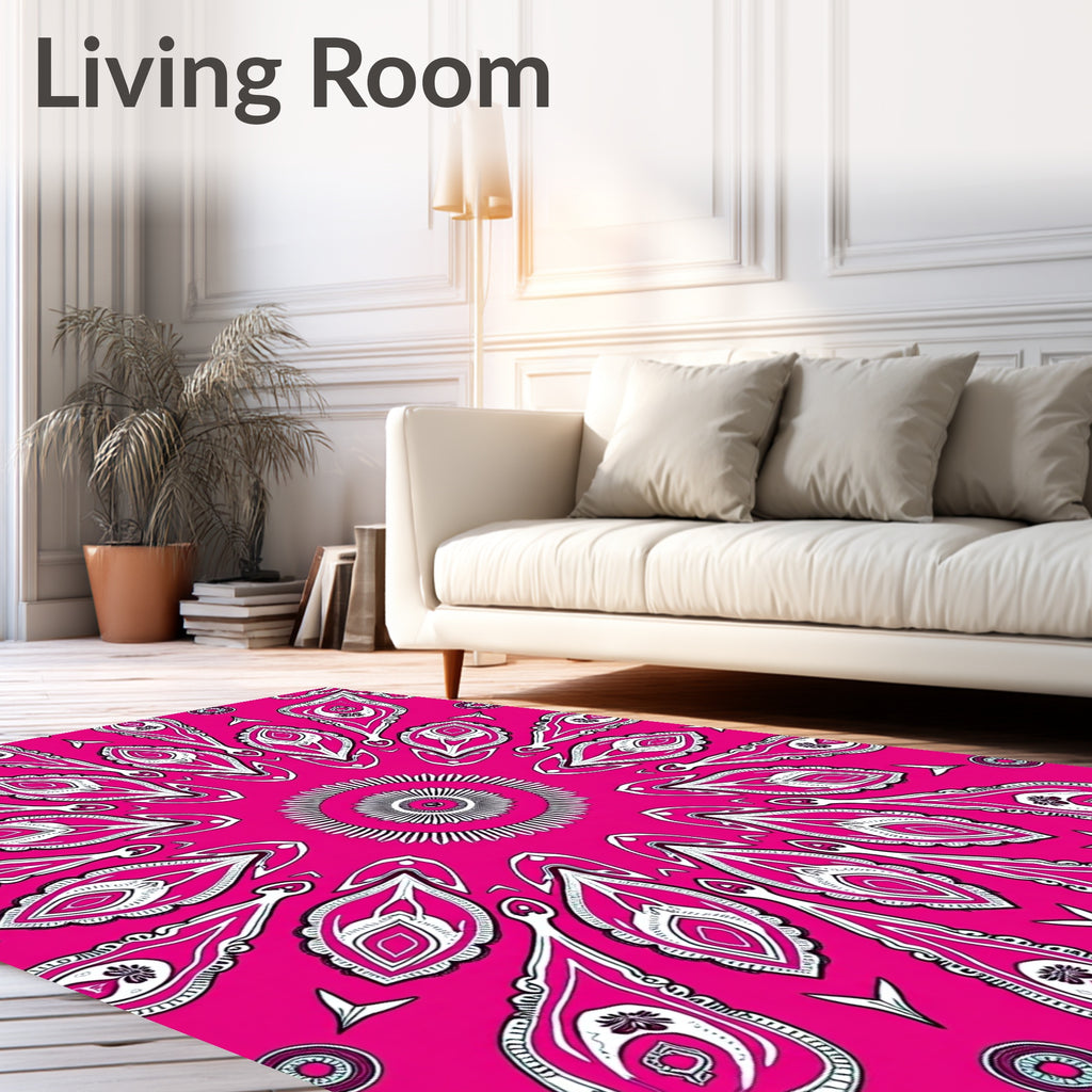Vibrant Pink Intricate Floral Medallion Rug