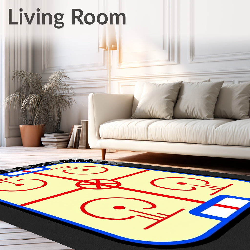 Vibrant Yellow Red Hockey Rink Rug