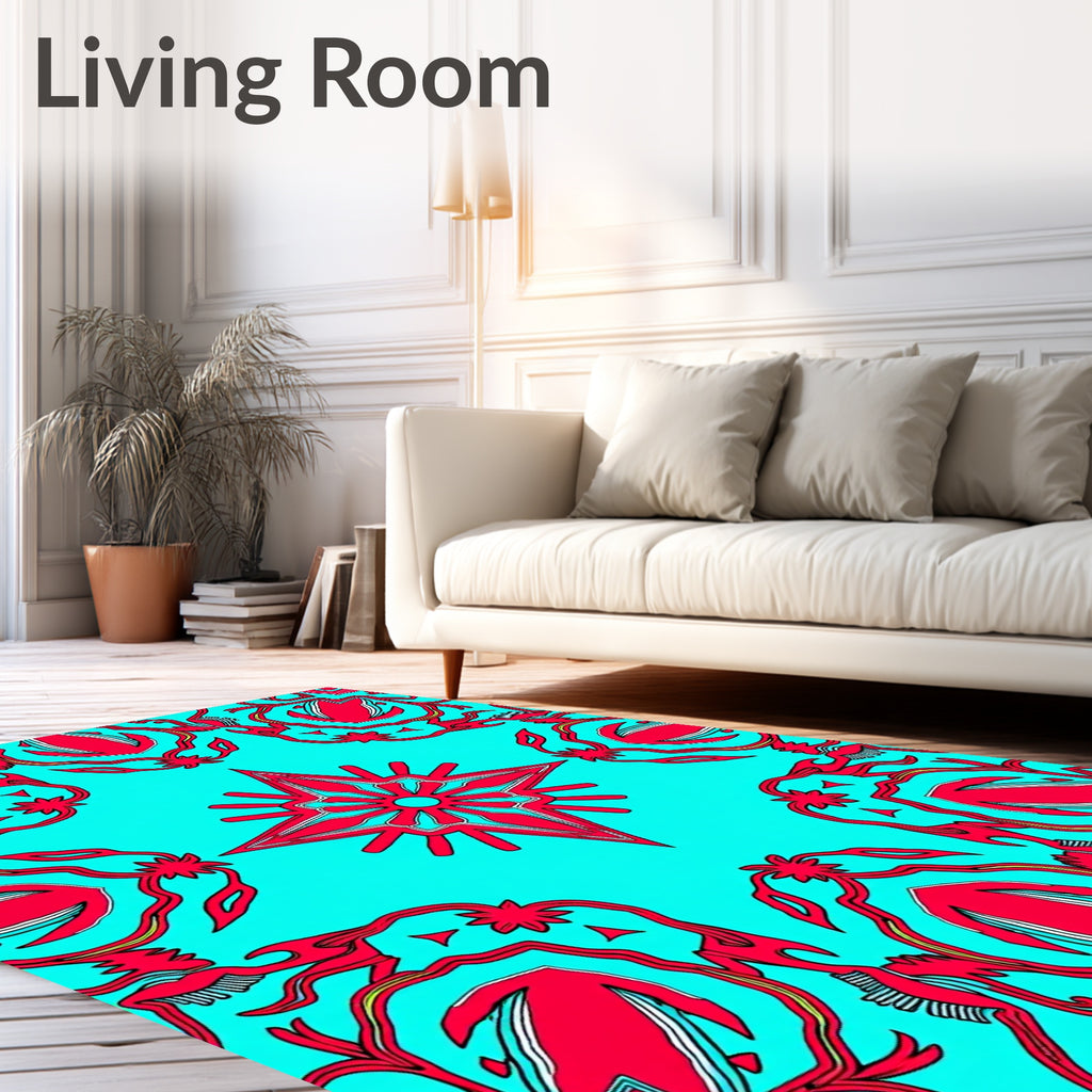 Radiant Red Starburst Turquoise Medallion Rug