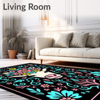 Whimsical Cow Floral Crown Black Rug
