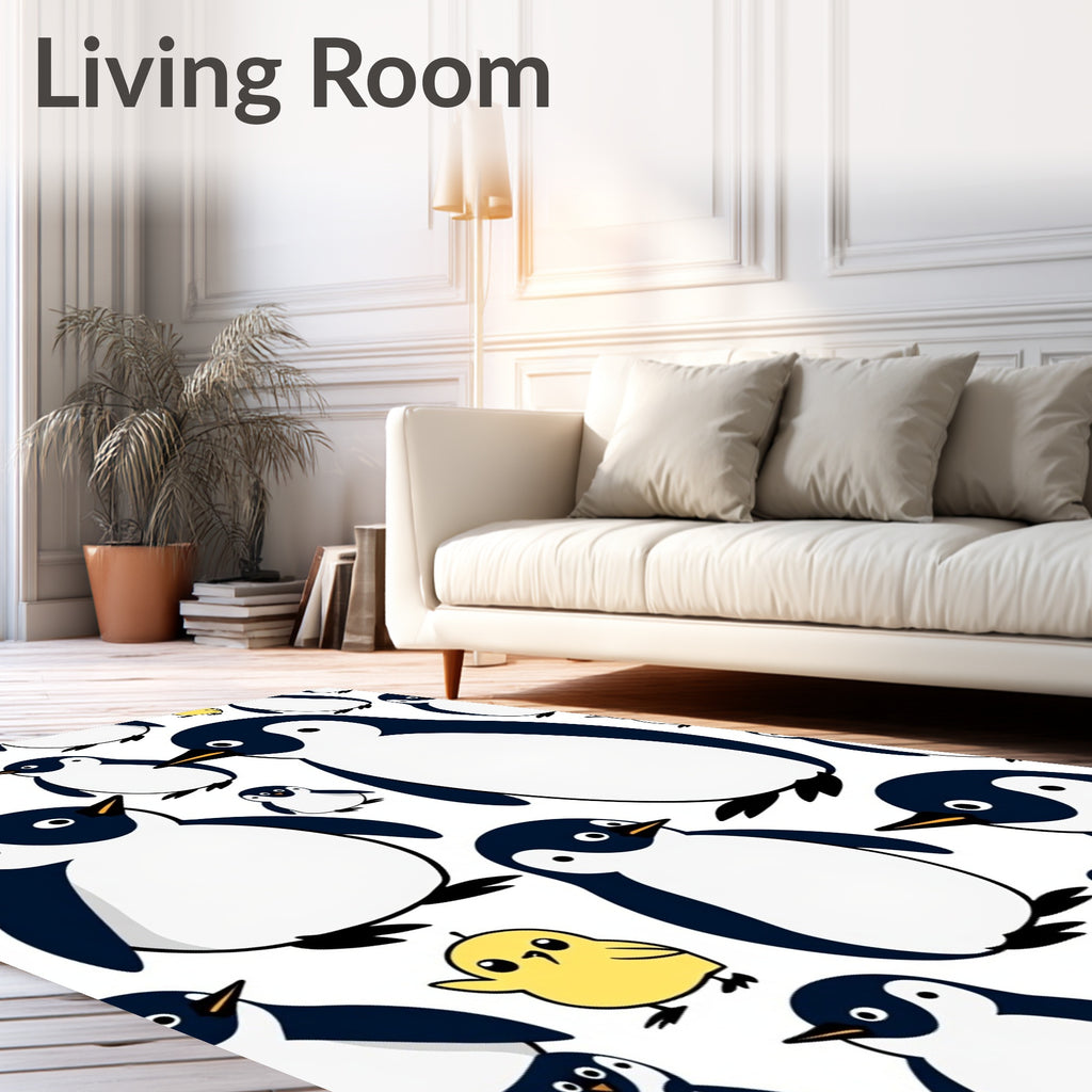 Cute Penguin Family Yellow Chick Accent Rug