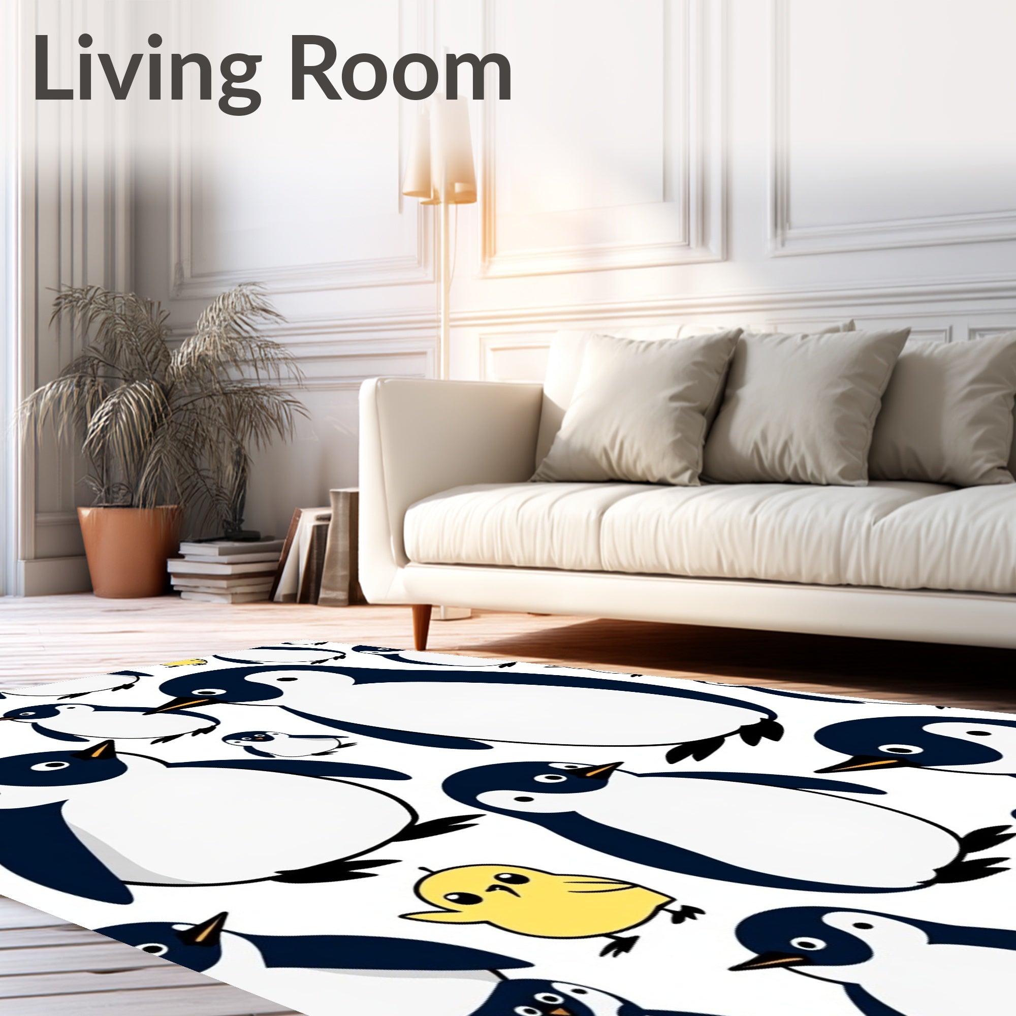 Cute Penguin Family Yellow Chick Accent Rug