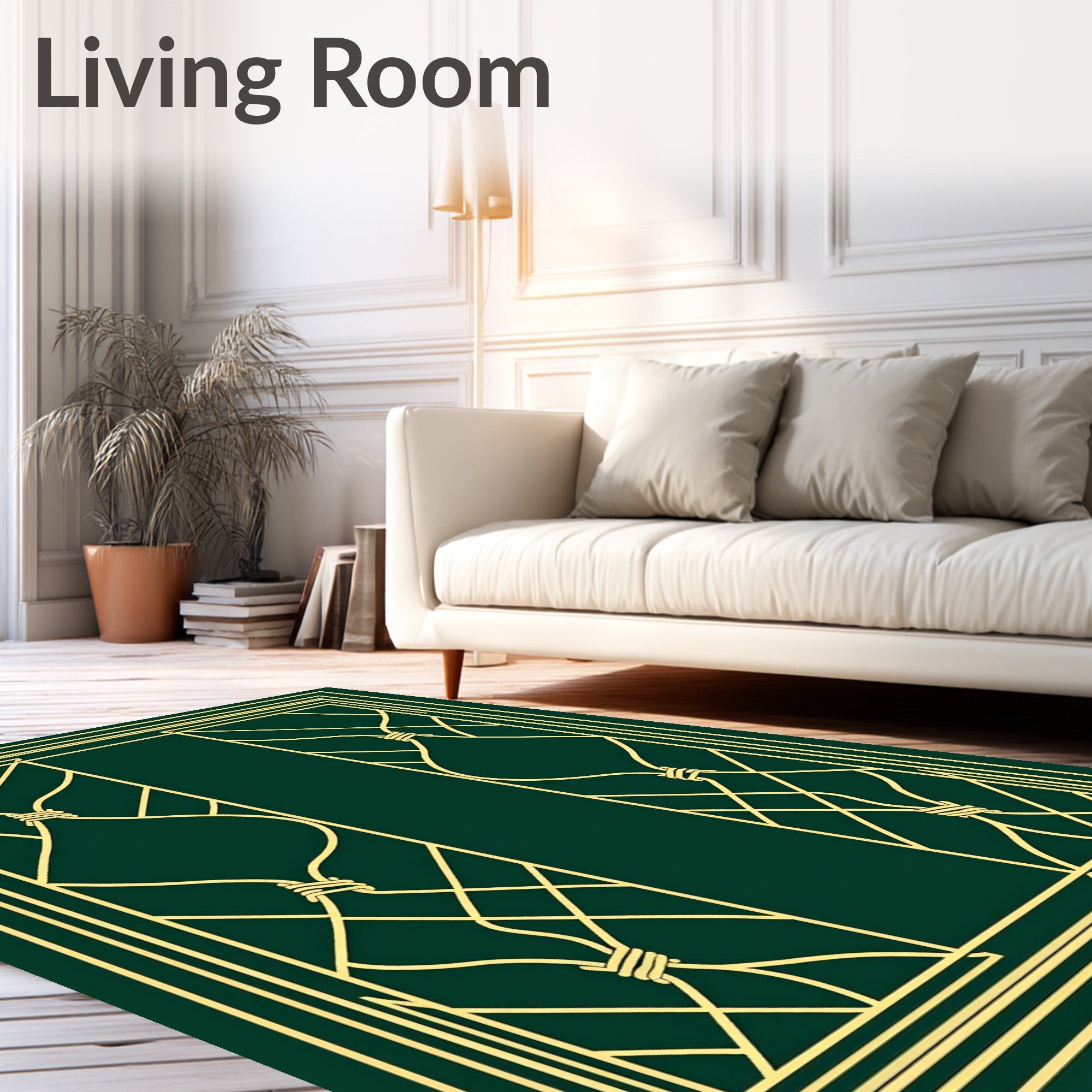Golden Art Deco Geometric Swirl Rug