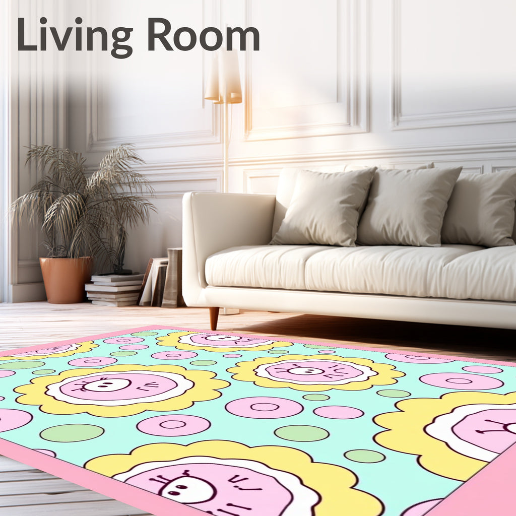Whimsical Pink Flower Circles Rug
