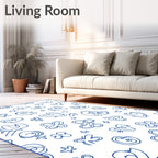 Blue Outline Hearts and Flowers Scatter Rug