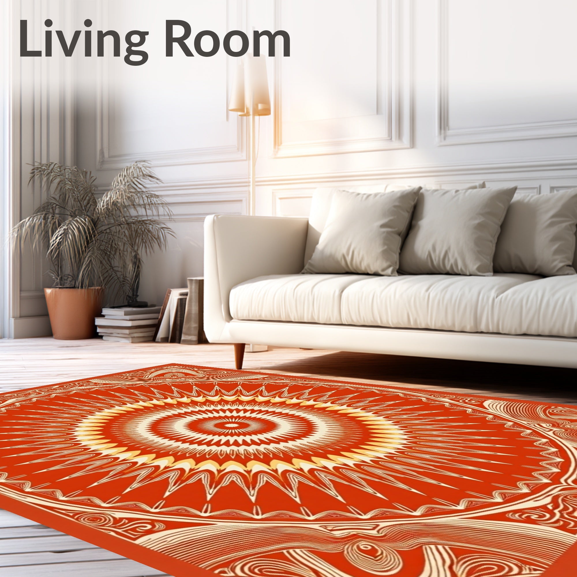 Crimson Sunburst Psychedelic Medallion Rug