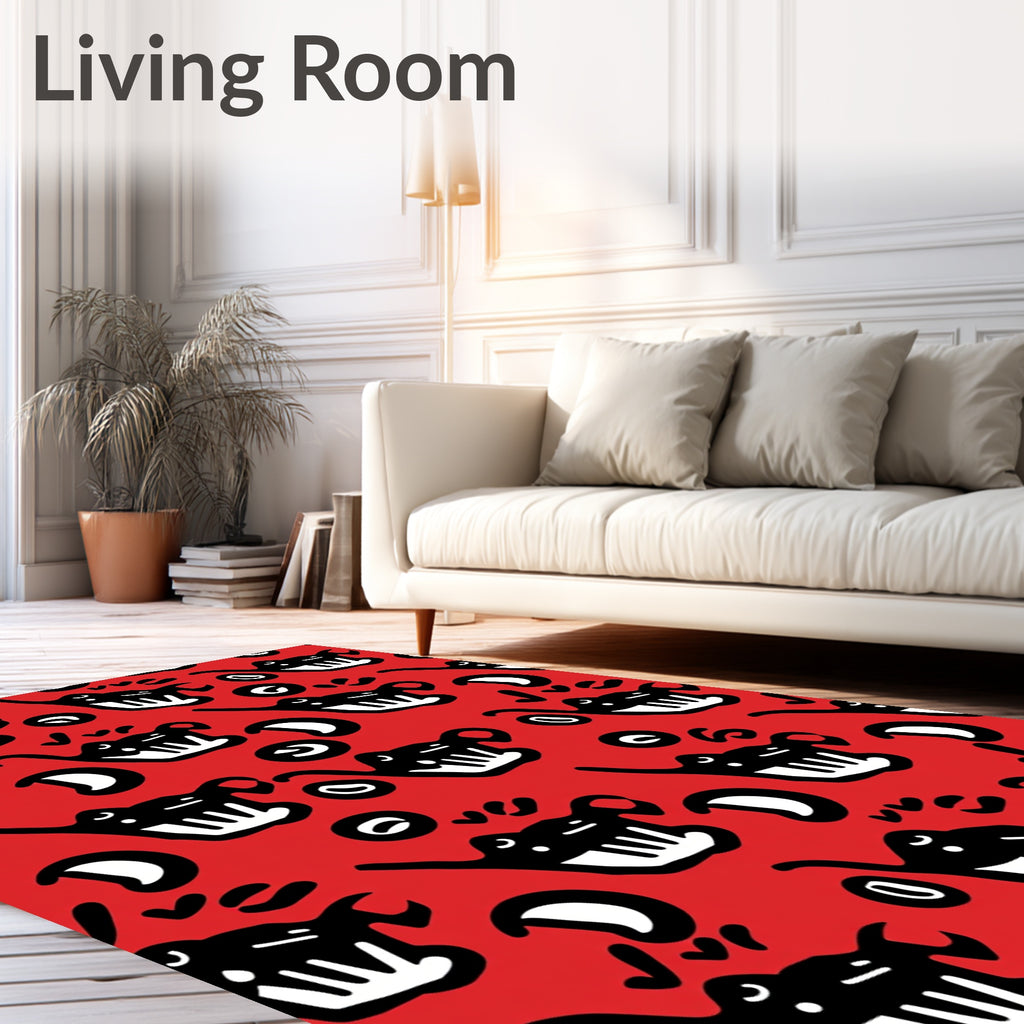 Whimsical Black Elephant Red Background Rug
