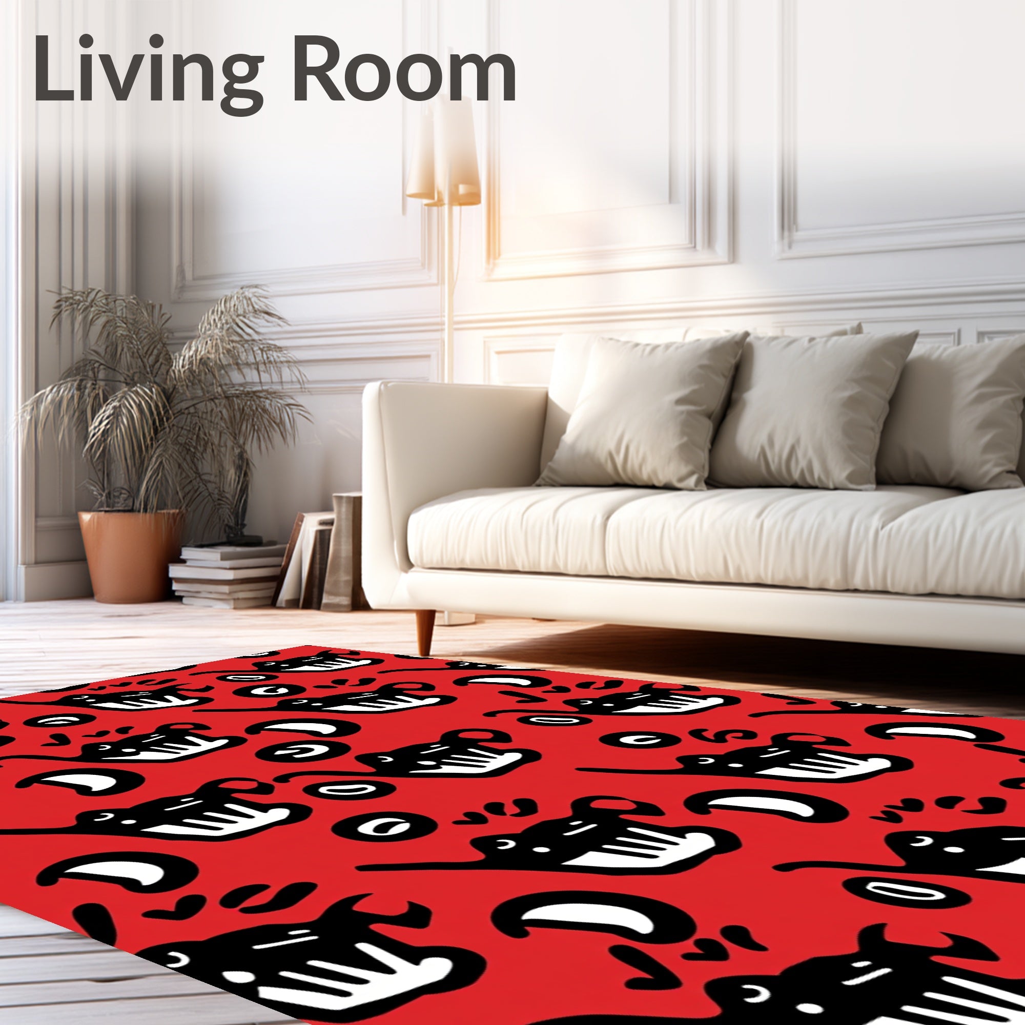 Whimsical Black Elephant Red Background Rug