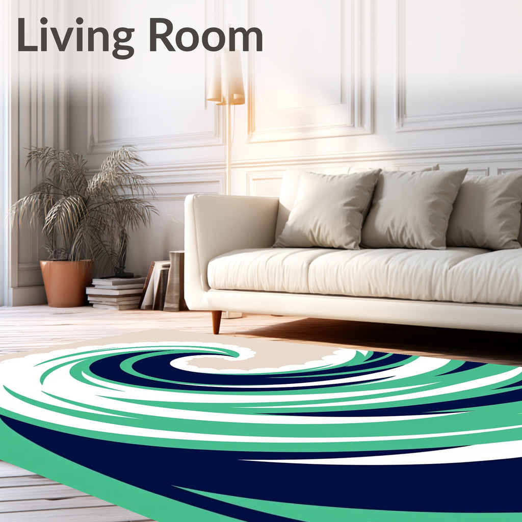 Bold Teal Blue Spiral Wave Rug