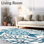 Blue Turtle Coral Reef Illustration Rug