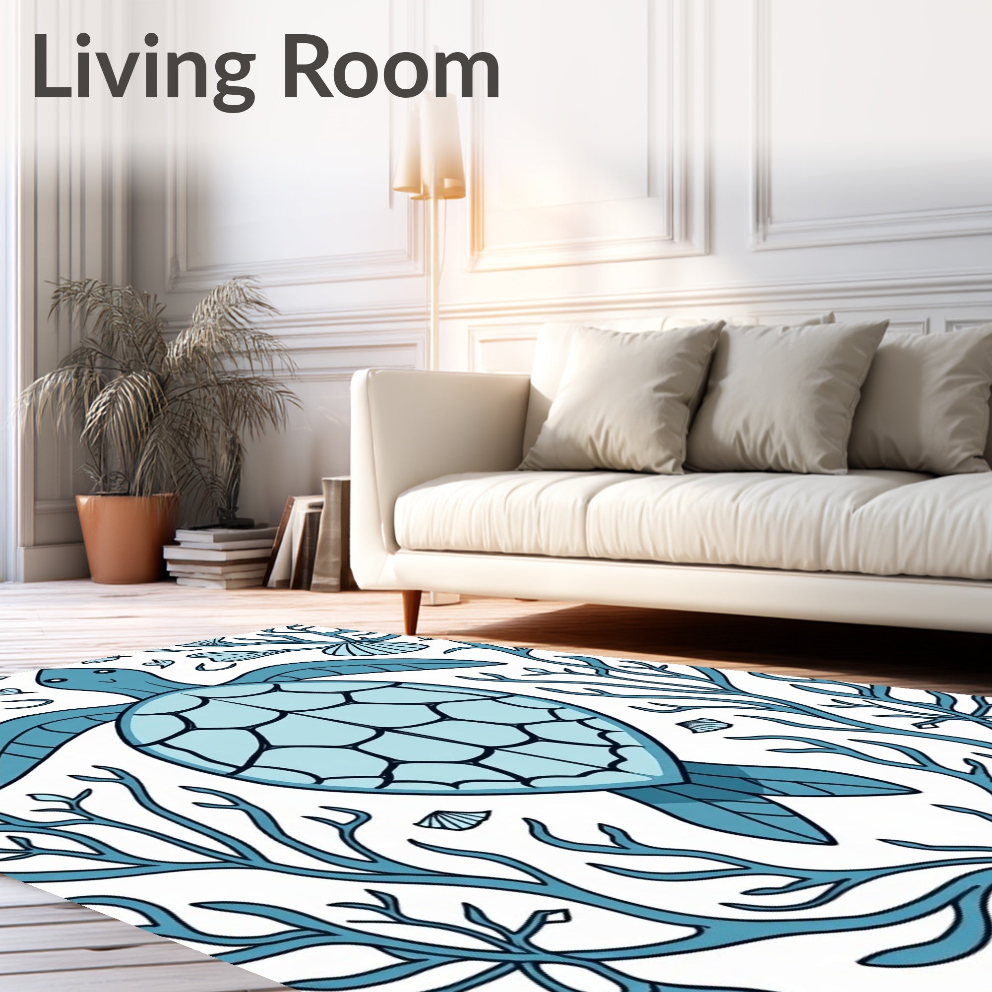 Blue Turtle Coral Reef Illustration Rug